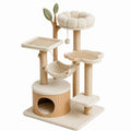 Arbre à chat multiniveau 80 x 60 x 160 cm en sisal et tissu bouclé crème avec niche, hamac et couchage surélevé
