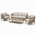 Ensemble de jardin 4 pièces taupe et beige avec canapé 200 x 80 x 75 cm, 2 fauteuils 78 x 80 x 75 cm et table 110 x 60 x 40 cm