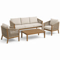 Salon de jardin 4 pièces avec canapé 190 x 78 x 78 cm, 2 fauteuils 72 x 78 x 78 cm et table basse 110 x 60 x 40 cm, beige, brun et taupe