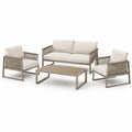 Ensemble de jardin 4 pièces taupe et beige avec canapé 135 x 72 x 75 cm, 2 fauteuils 69 x 72 x 75 cm et table 100 x 55 x 38 cm
