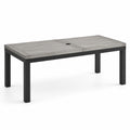Table de jardin rectangulaire avec passage pour parasol, plateau gris aspect bois et structure noire, 180 x 90 x 75 cm