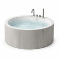 Baignoire îlot ronde en acrylique blanc et gris, Ø 150 x H 60 cm, habillage cannelé et robinetterie intégrée