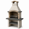 Barbecue fixe en béton beige, gris et brun avec cheminée et grille réglable, 110 x 65 x 210 cm