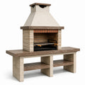 Barbecue fixe avec cheminée, plan de travail et rangements, beige et brun, 180 x 70 x 220 cm