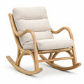 Fauteuil à bascule en bambou naturel et tissu beige, 78 x 95 x 102 cm