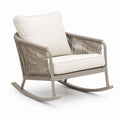 Fauteuil à bascule en métal et corde tressée taupe avec coussins écrus, 76 x 92 x 94 cm