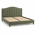 Lit double 160 x 200 cm en tissu vert olive avec tête de lit rembourrée et sommier à lattes