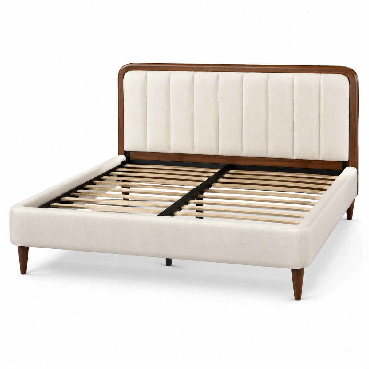 Lit double 160 x 200 cm crème et marron avec tête de lit rembourrée, 217 x 174 x 110 cm