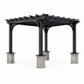 Pergola de jardin carrée en métal noir avec socles gris, 305 x 305 x 245 cm