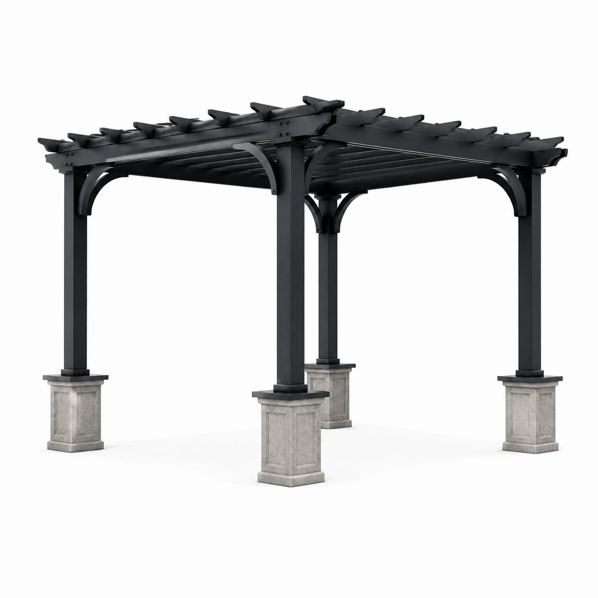 Pergola de jardin carrée en métal noir avec socles gris, 305 x 305 x 245 cm