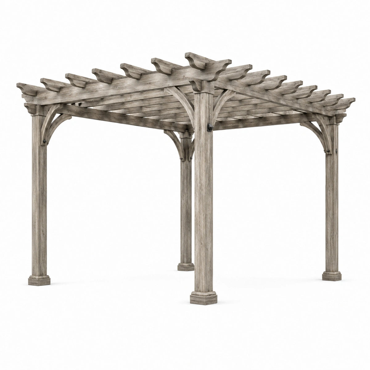 Pergola de jardin en bois gris, toiture ajourée, 426 x 305 x 244 cm, style rustique