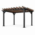 Pergola de jardin en bois brun et métal noir avec toit ajouré, 400 x 300 x 250 cm